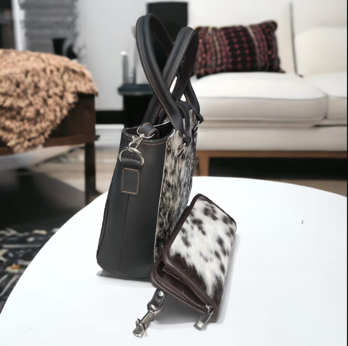 Black and White Hair on Hide Cowhide Shoulder Bag