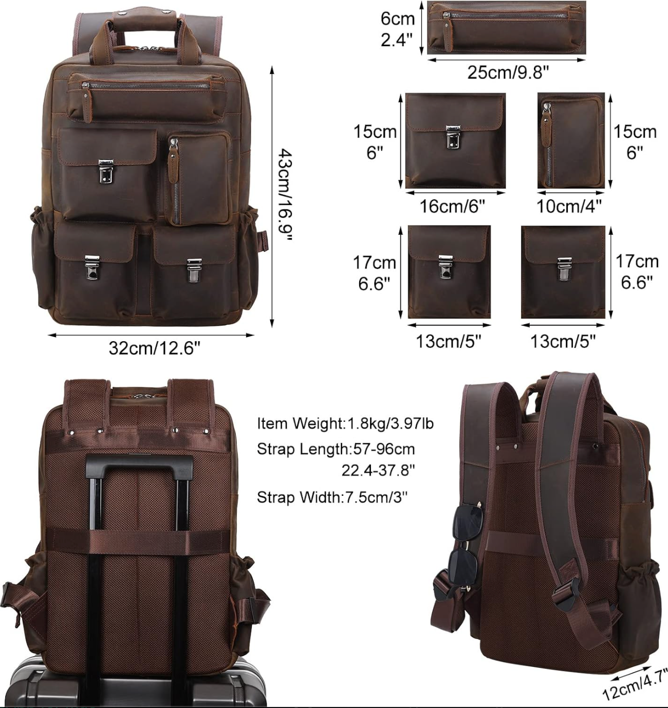 Genuine Leather Rucksack Backpack for Men – Fits 15.6" Laptop