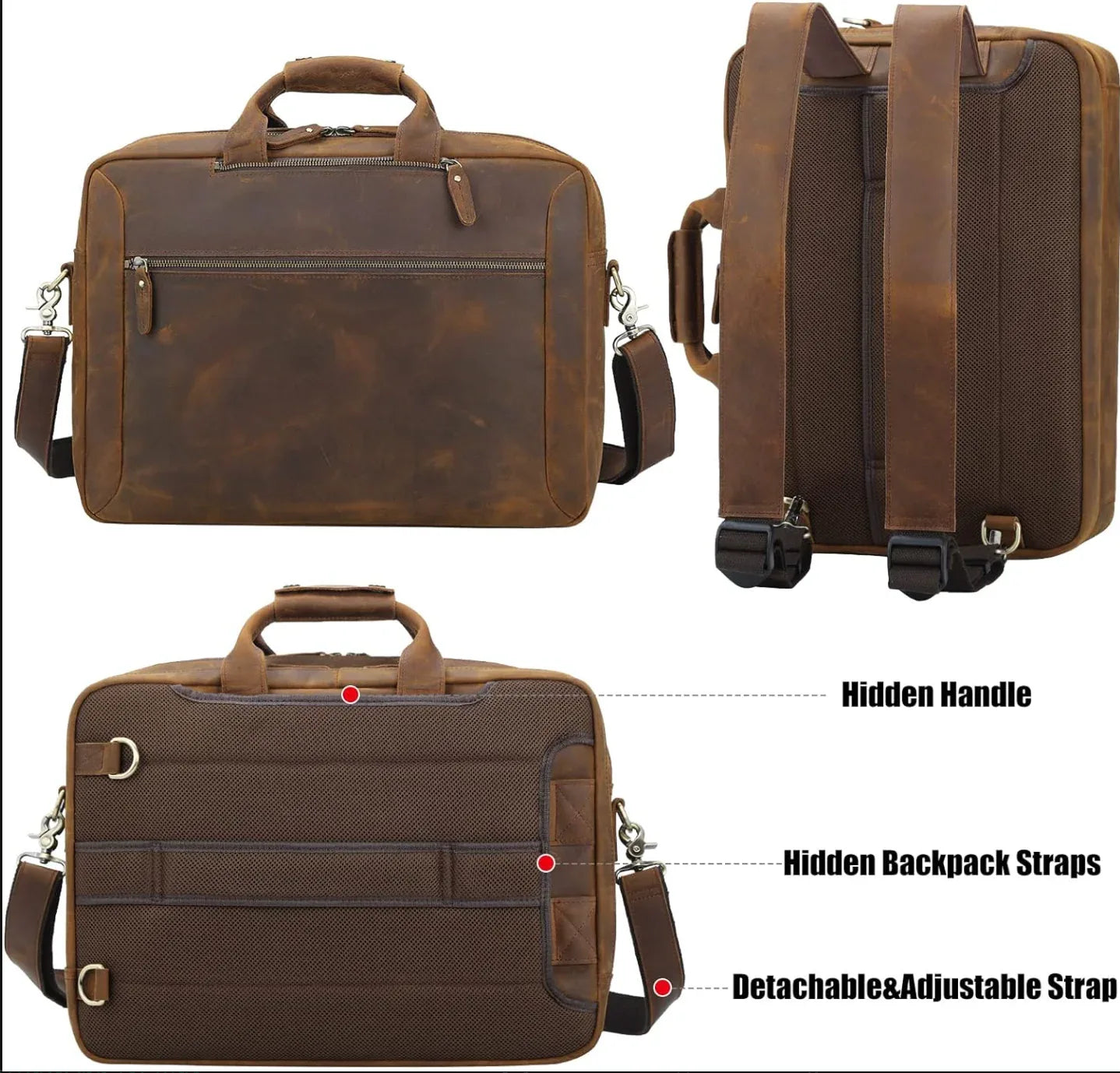 Leather Convertible Laptop Messenger Backpack