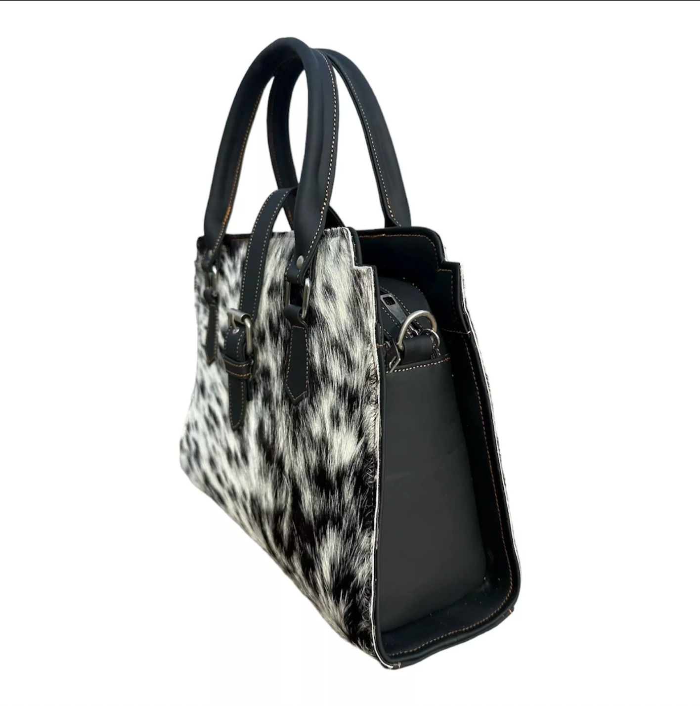 Hair On Cowhide Handbag Black White
