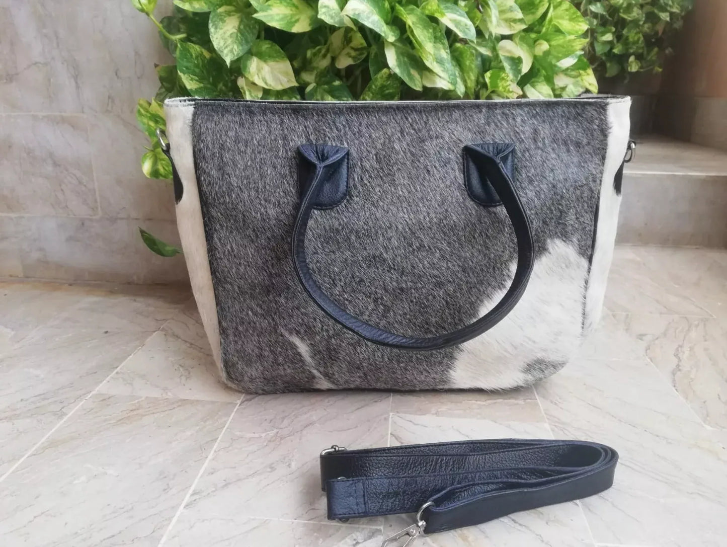 Hair On Cowhide Grey Tote Bag