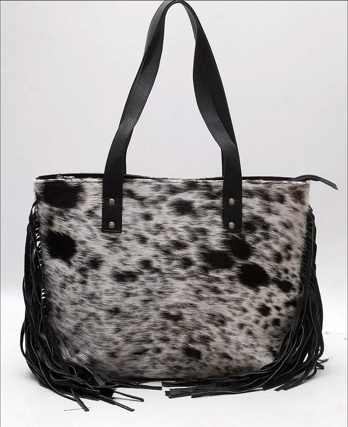 Real Hair On Cowhide Fringe Tote Bag