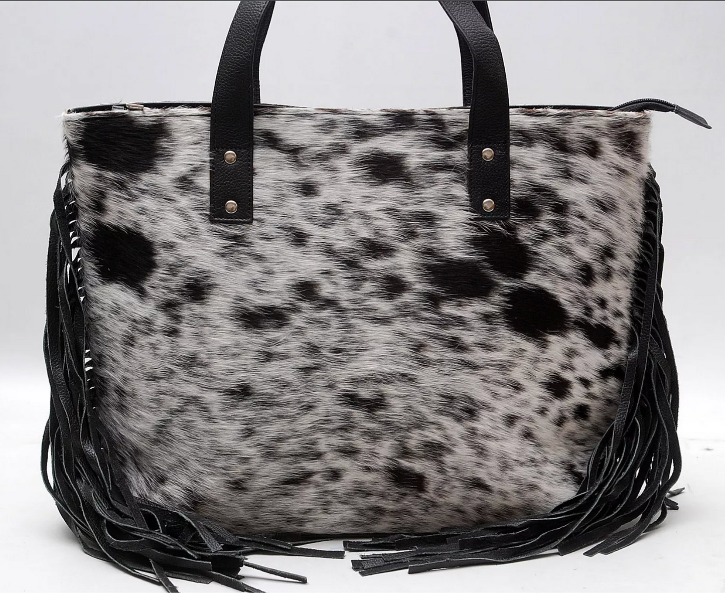 Real Hair On Cowhide Fringe Tote Bag