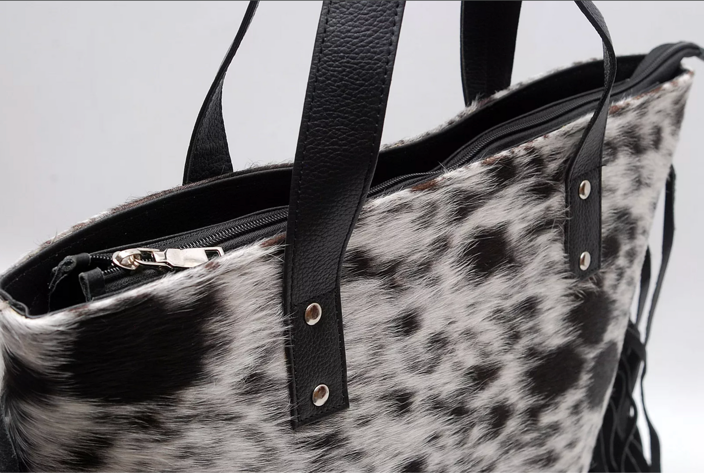 Real Hair On Cowhide Fringe Tote Bag