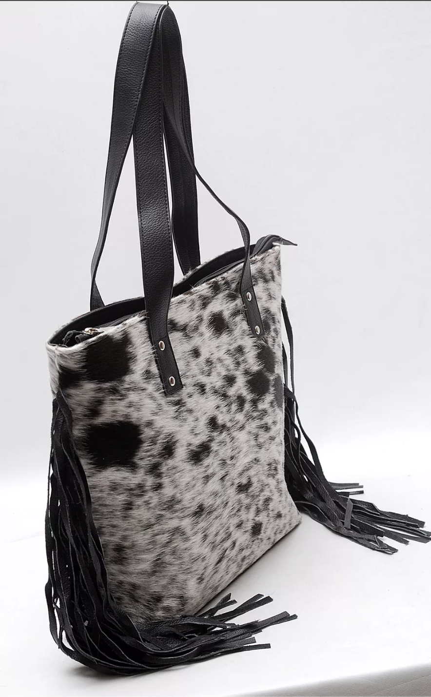 Real Hair On Cowhide Fringe Tote Bag
