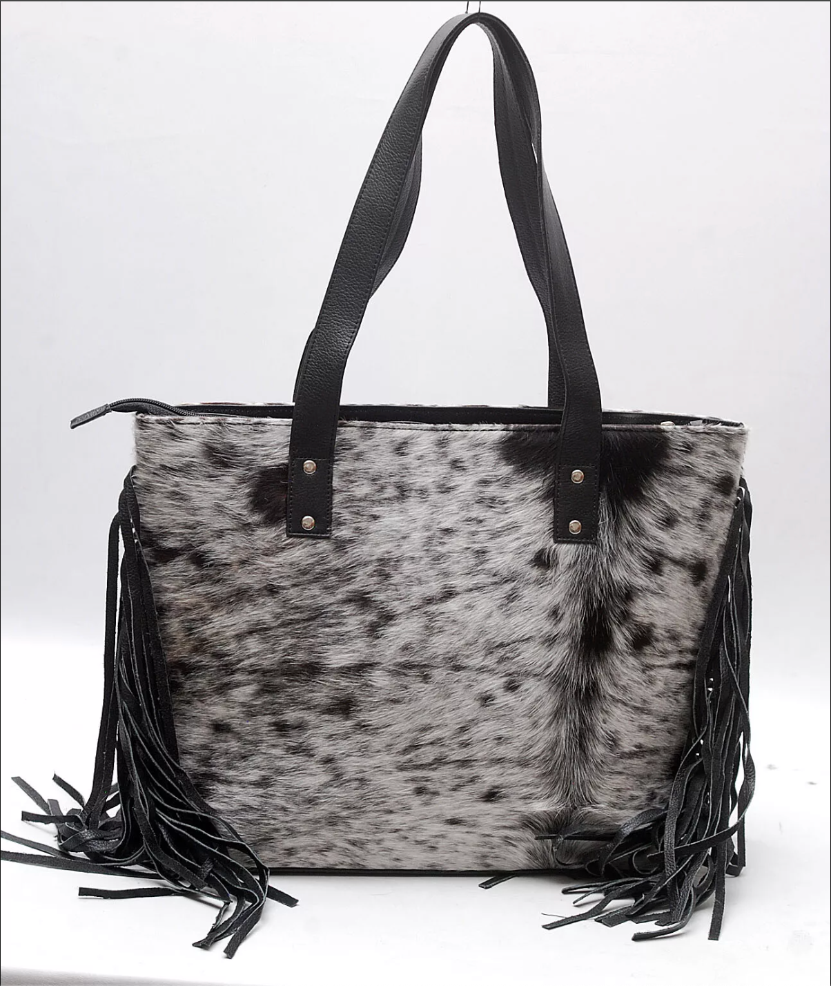 Real Hair On Cowhide Fringe Tote Bag