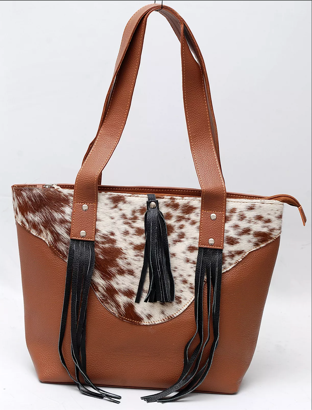 Hair On Cowhide Leather Shoulder Purse With Fringe