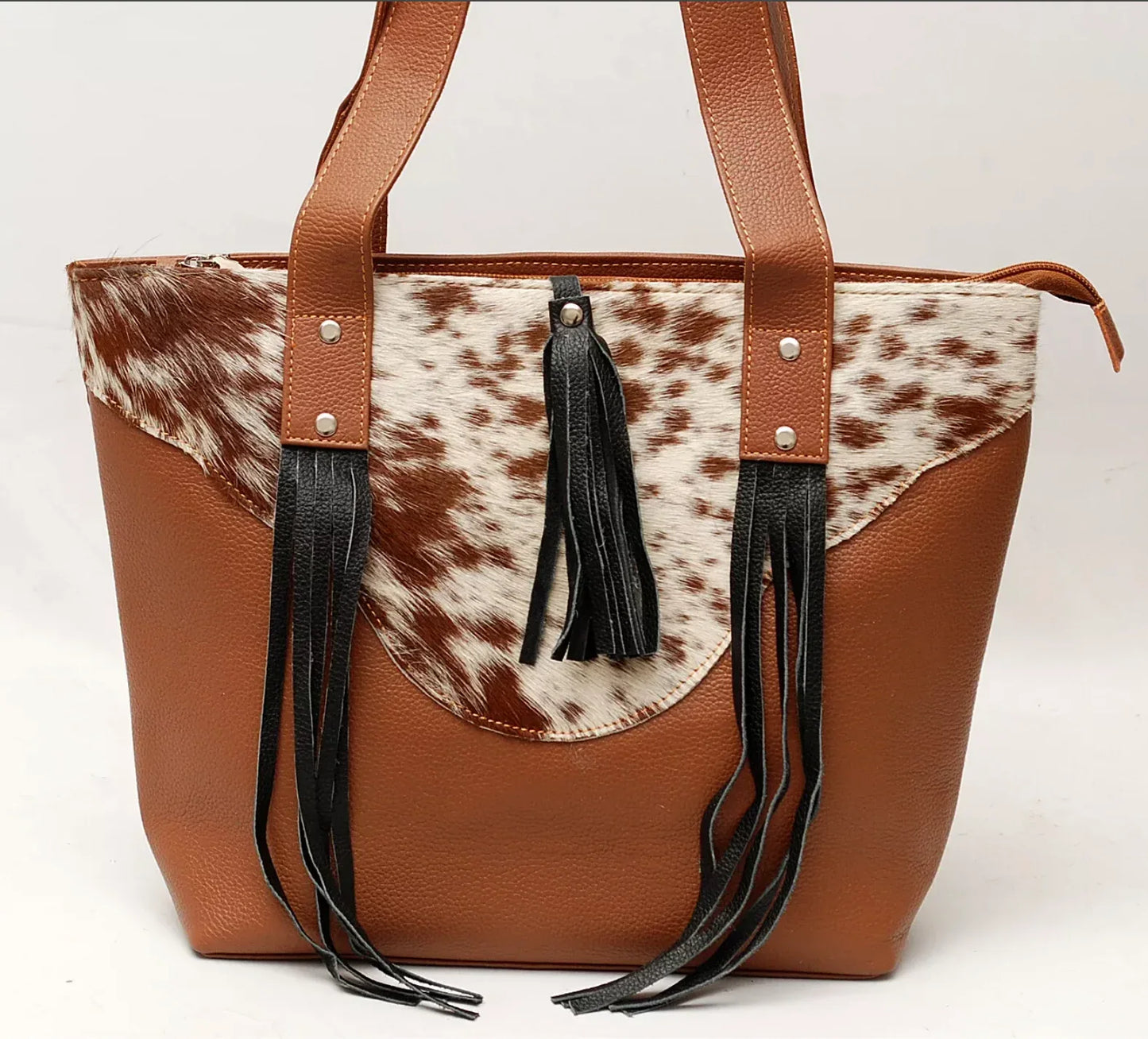 Hair On Cowhide Leather Shoulder Purse With Fringe