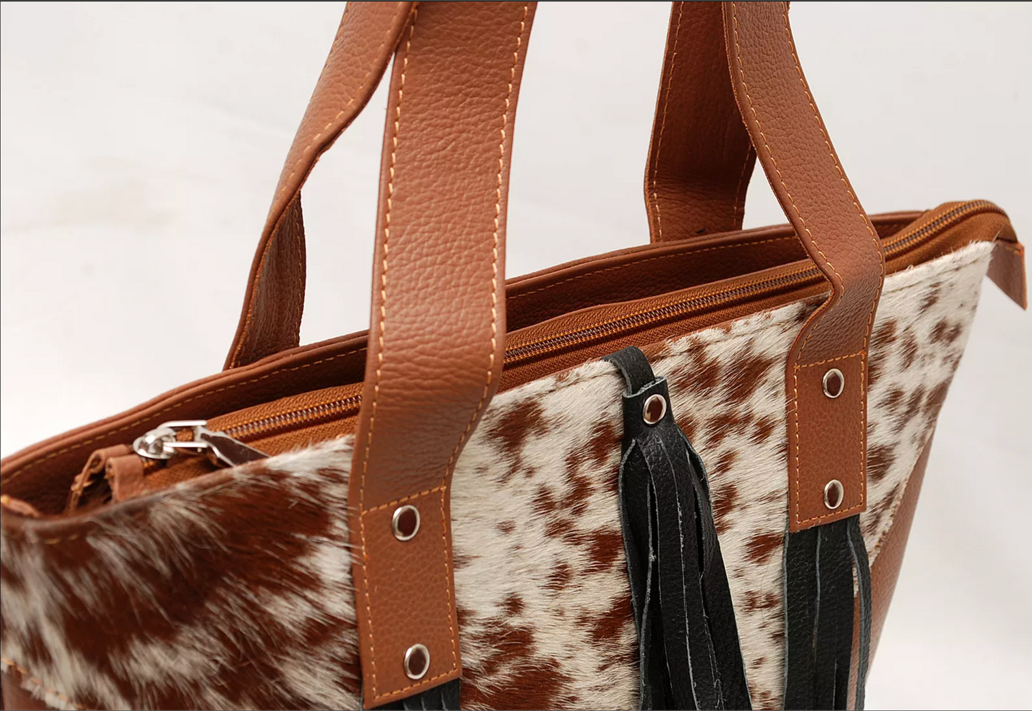 Hair On Cowhide Leather Shoulder Purse With Fringe