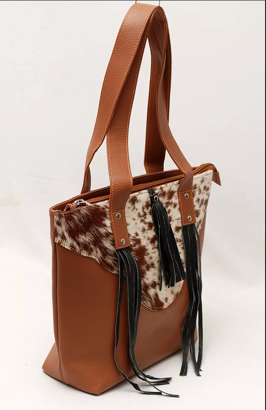Hair On Cowhide Leather Shoulder Purse With Fringe