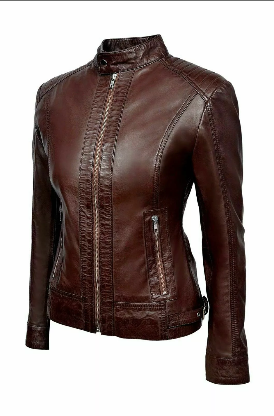 Women's Genuine Leather Biker Brown Jacket