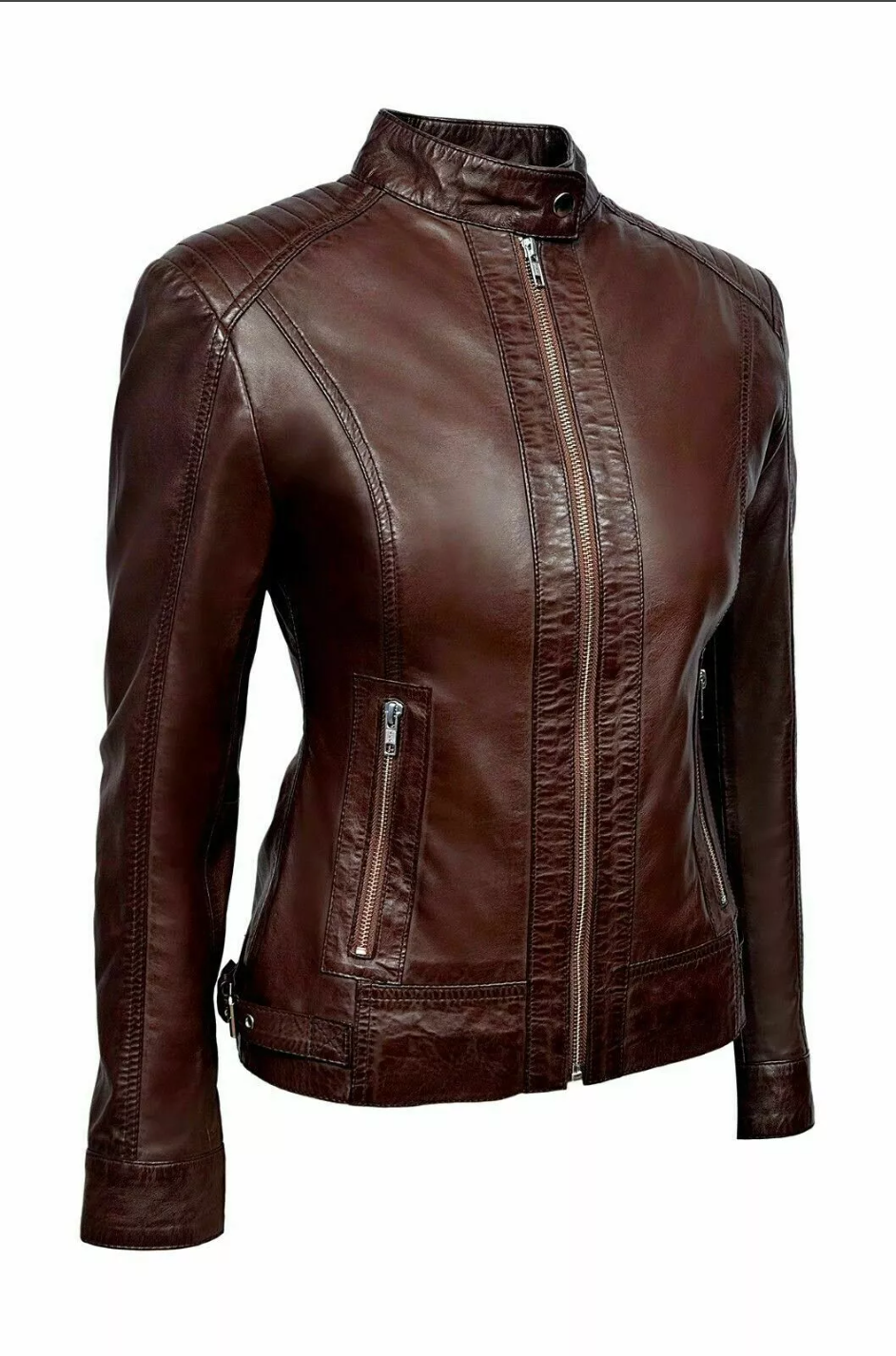 Women's Genuine Leather Biker Brown Jacket