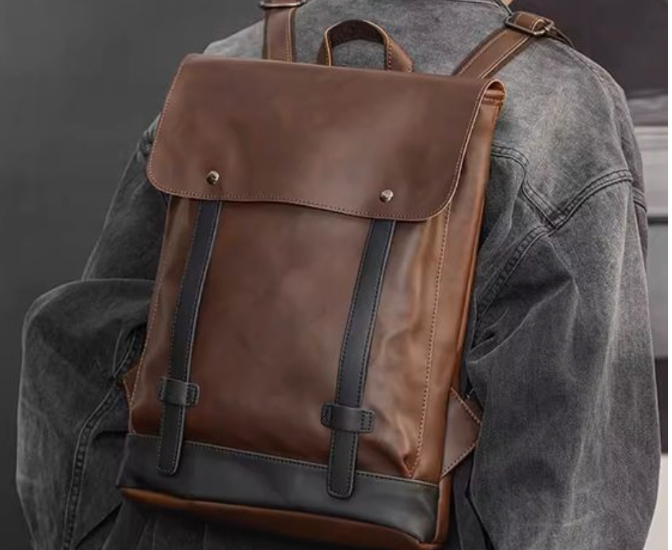 Dark Brown Leather Backpack with Laptop Compartment