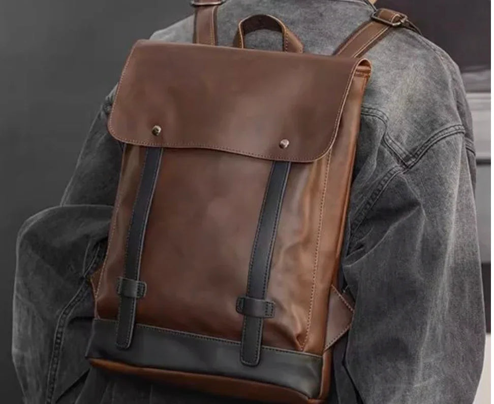Dark Brown Leather Backpack with Laptop Compartment