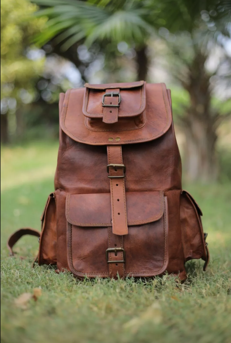 Vintage Brown Original Leather Travel Backpack