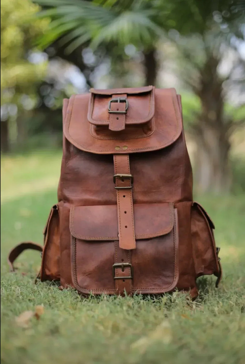 Vintage Brown Original Leather Travel Backpack
