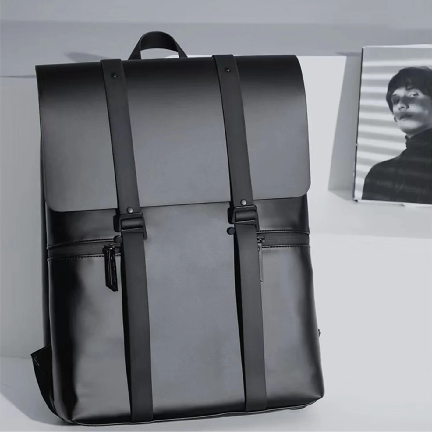 Large Handmade Leather Backpack with Buckle Straps