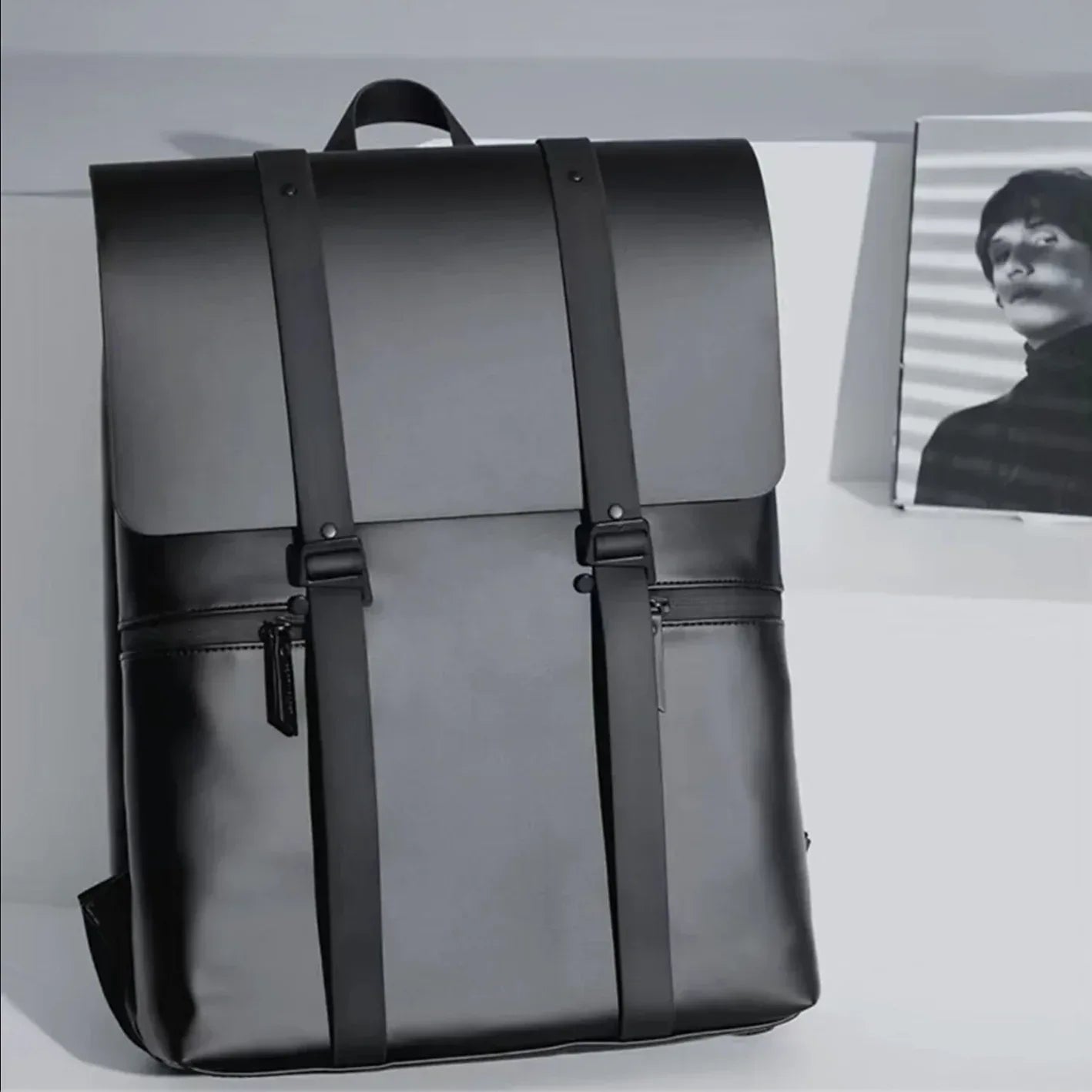 Large Handmade Leather Backpack with Buckle Straps