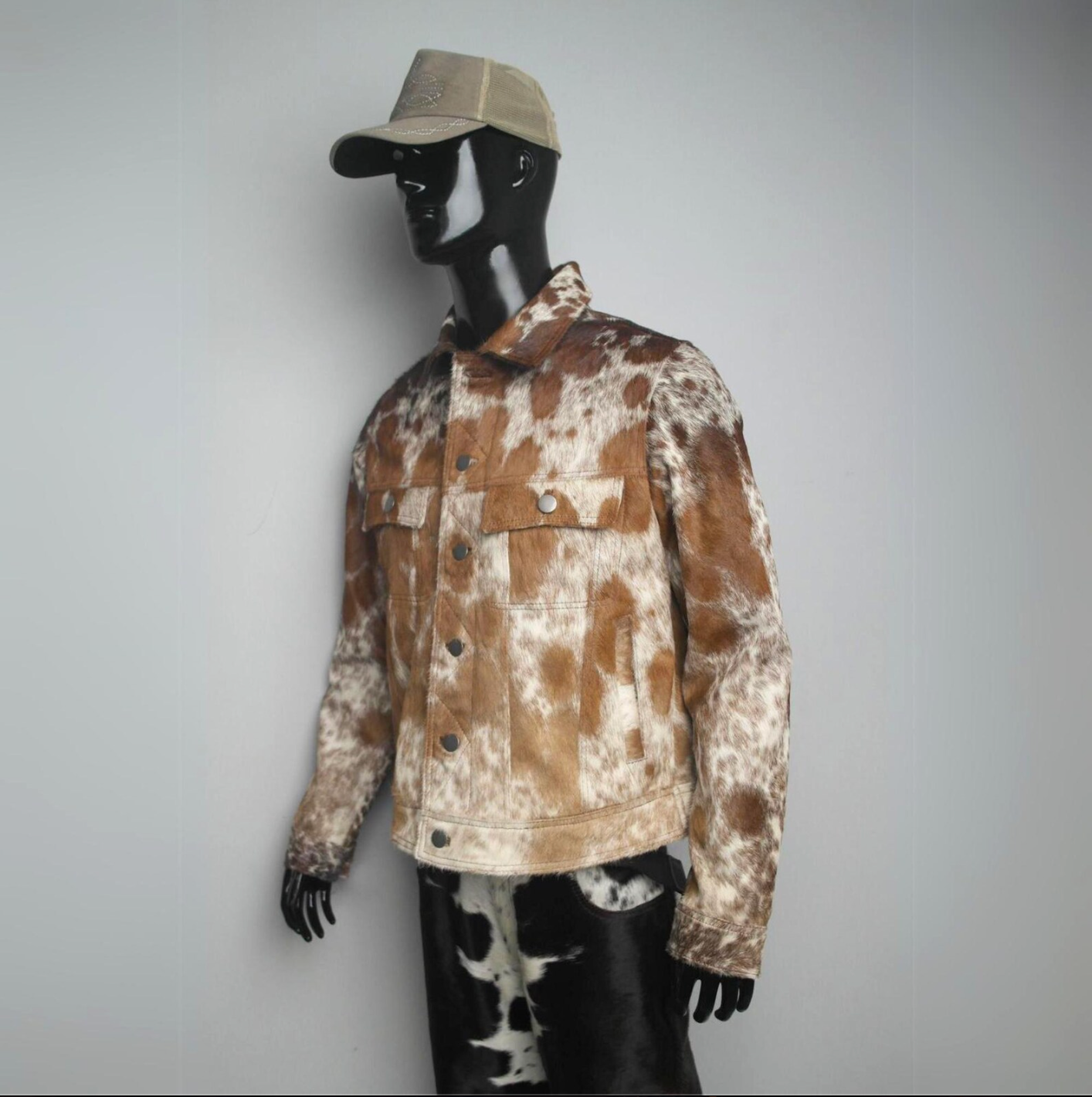 Brown White Cowhide Jacket Hair On Cow Skin