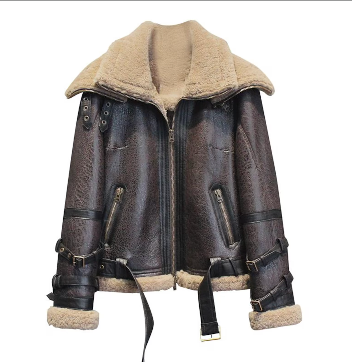 Women’s Genuine Leather Bomber Shearling Jacket
