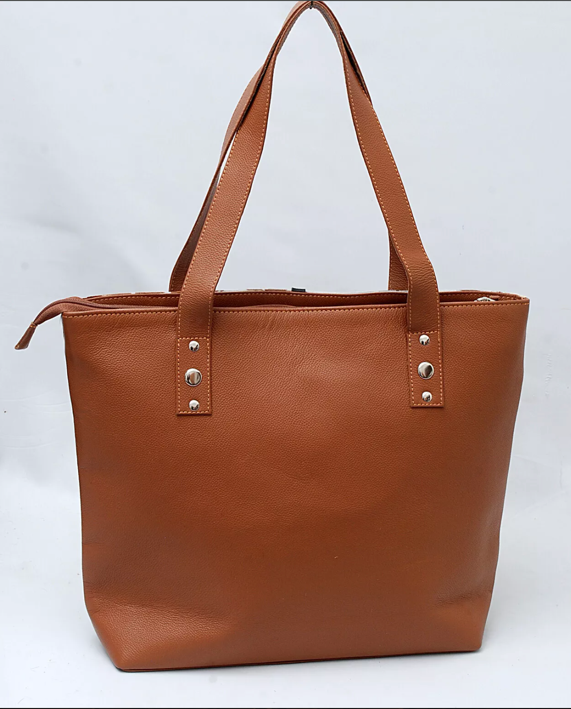 Brown White Cowhide Tote Bag With Studs