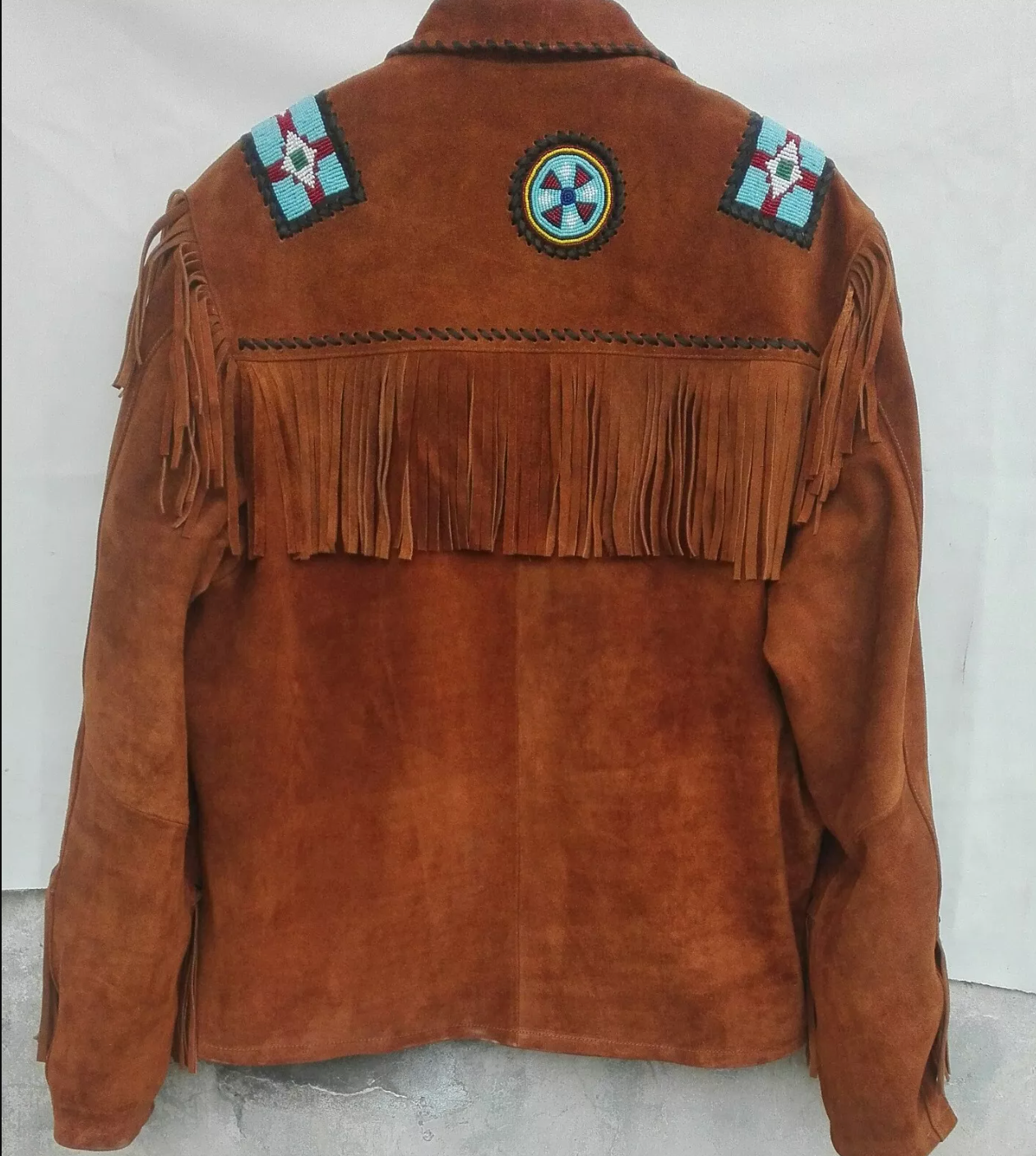 Men's Western Native American Brown Suede Beads Jacket