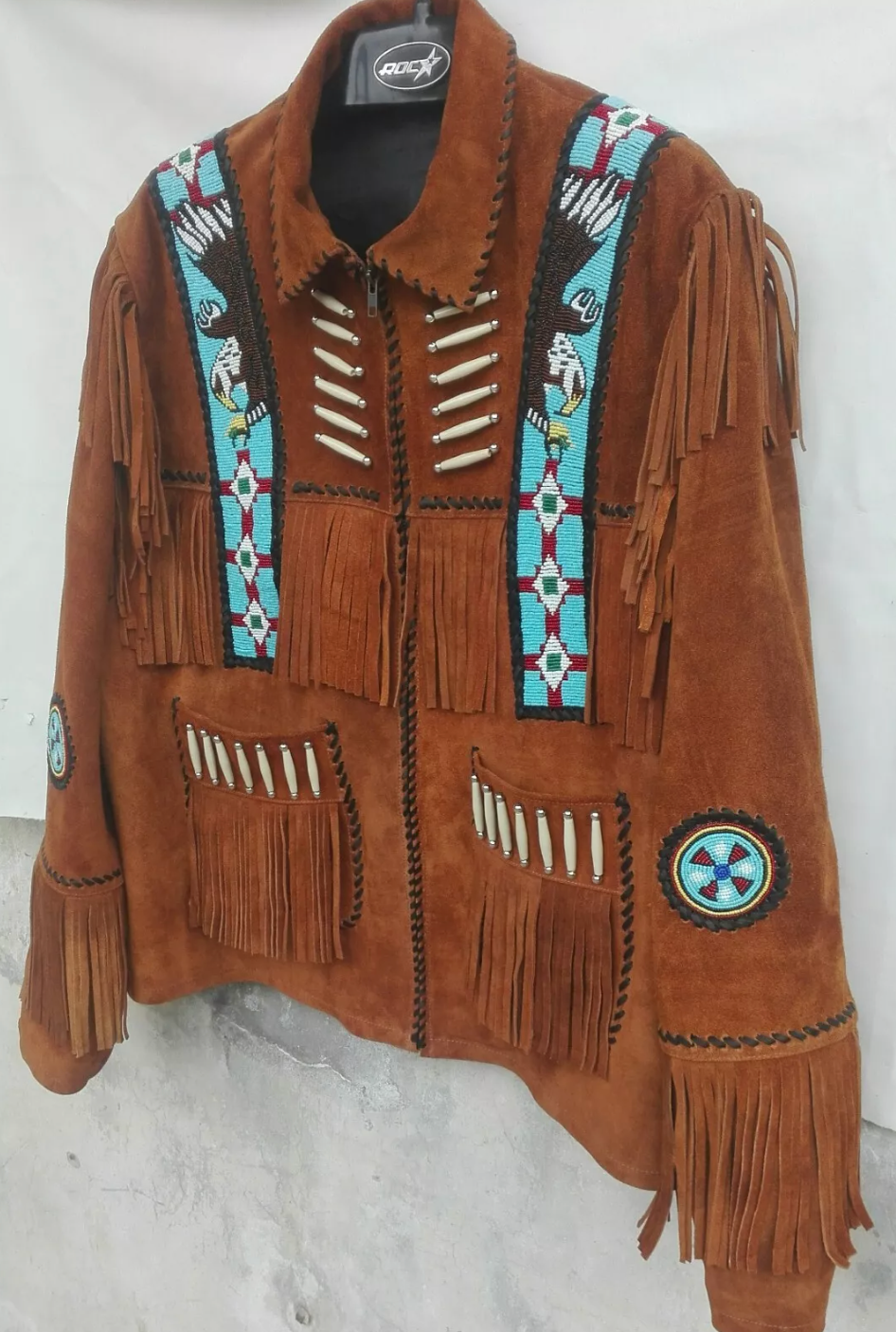 Men's Western Native American Brown Suede Beads Jacket