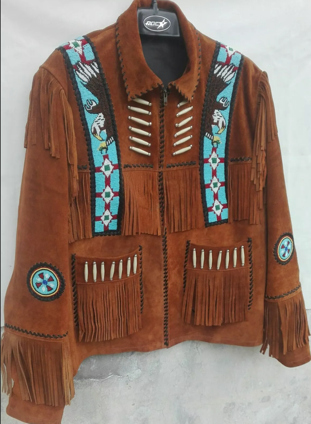 Men's Western Native American Brown Suede Beads Jacket