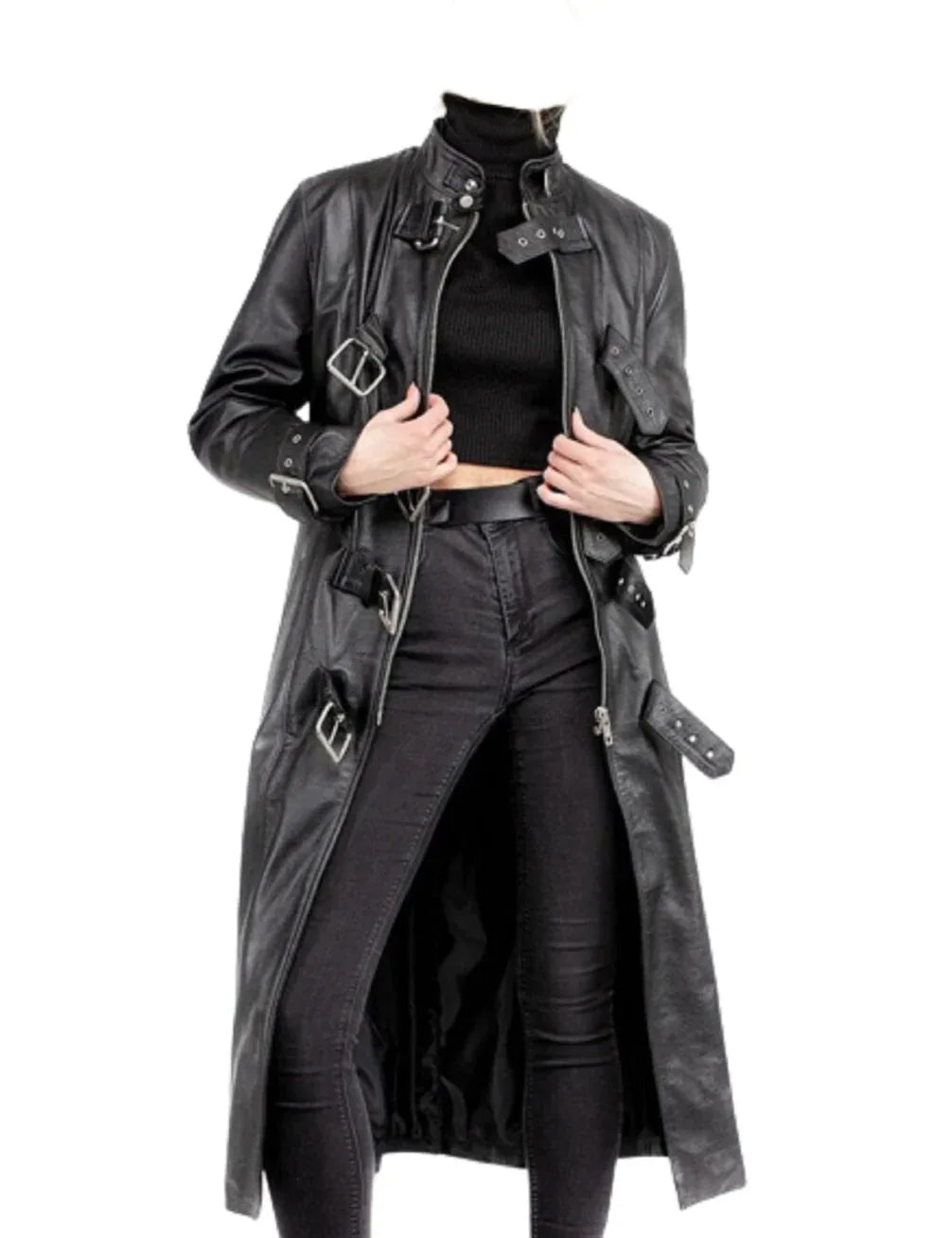 Gothic Leather Jacket Goth Raincoat Steampunk Leather Trench Coat