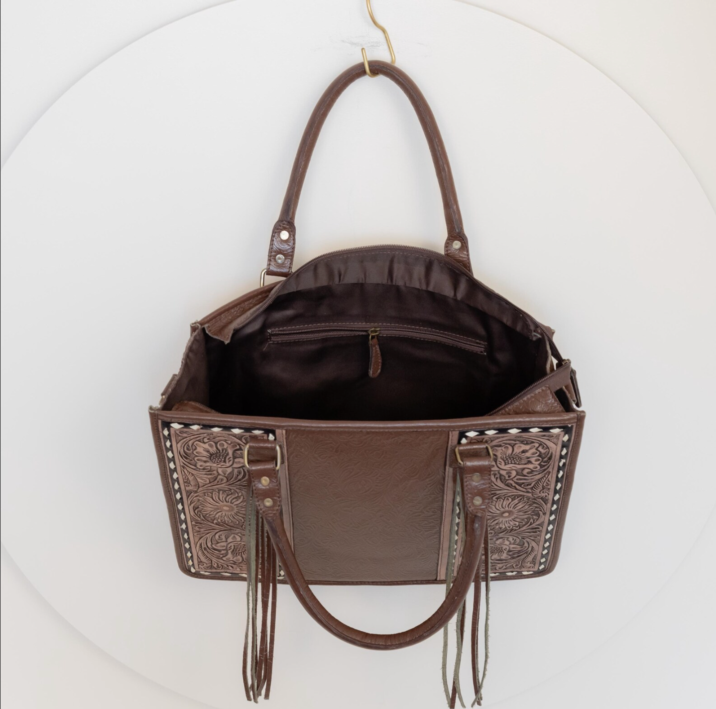 Embossed Tooled Leather Tote Purse
