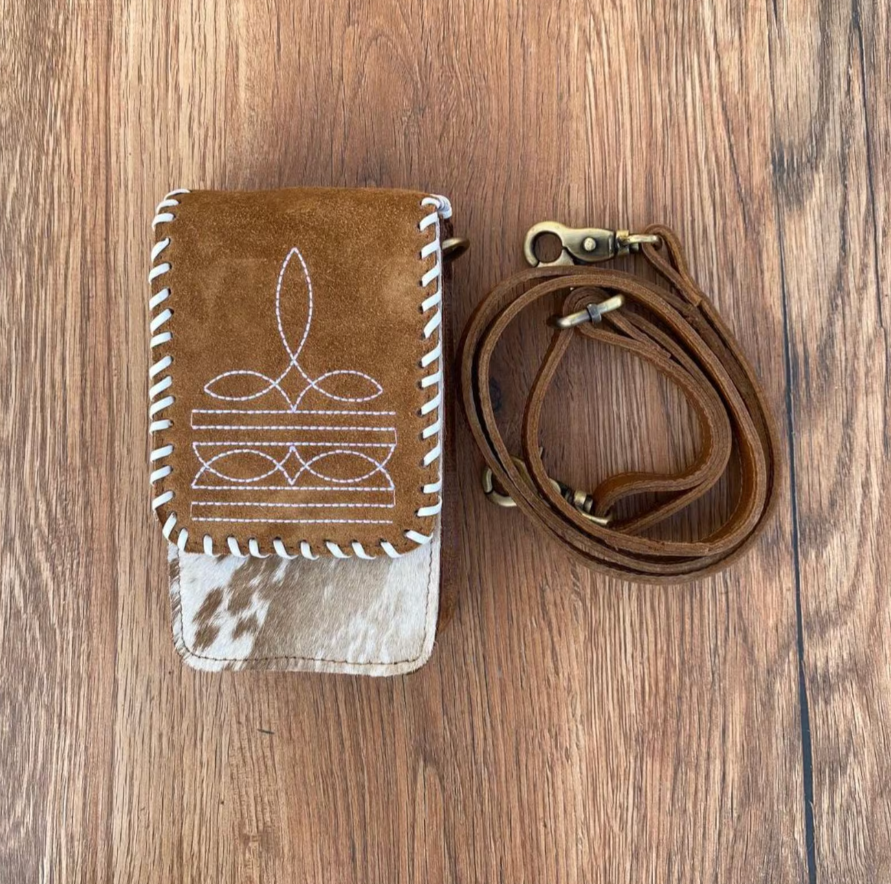 Cowhide Sling Bag With Embroidered Suede