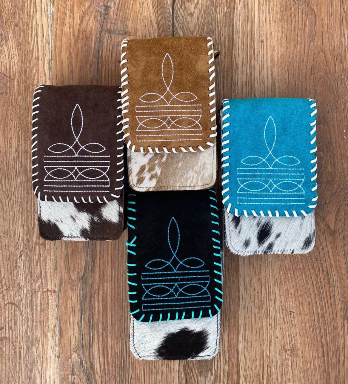Cowhide Sling Bag With Embroidered Suede