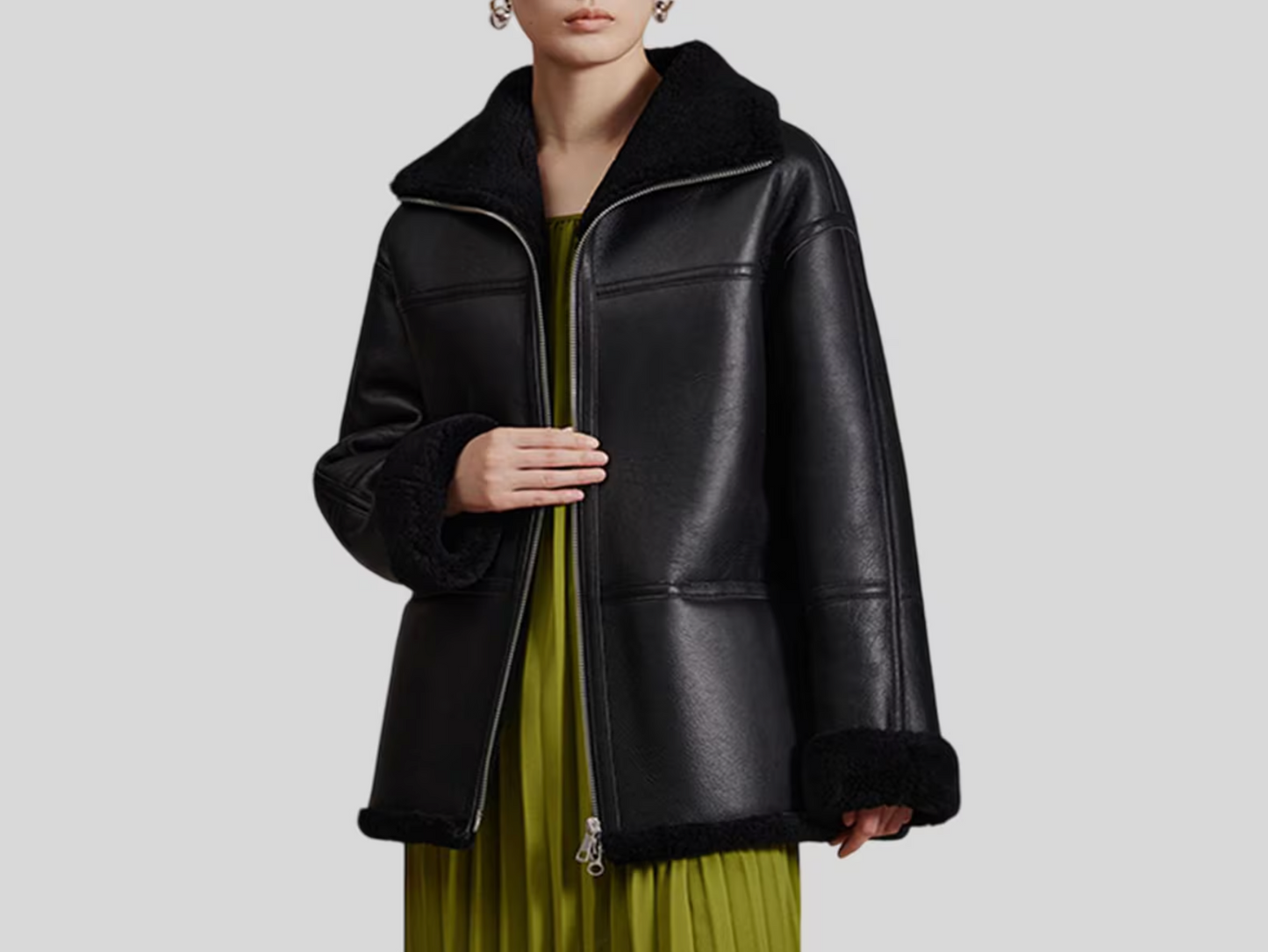 Mid Length Leather Jacket Women