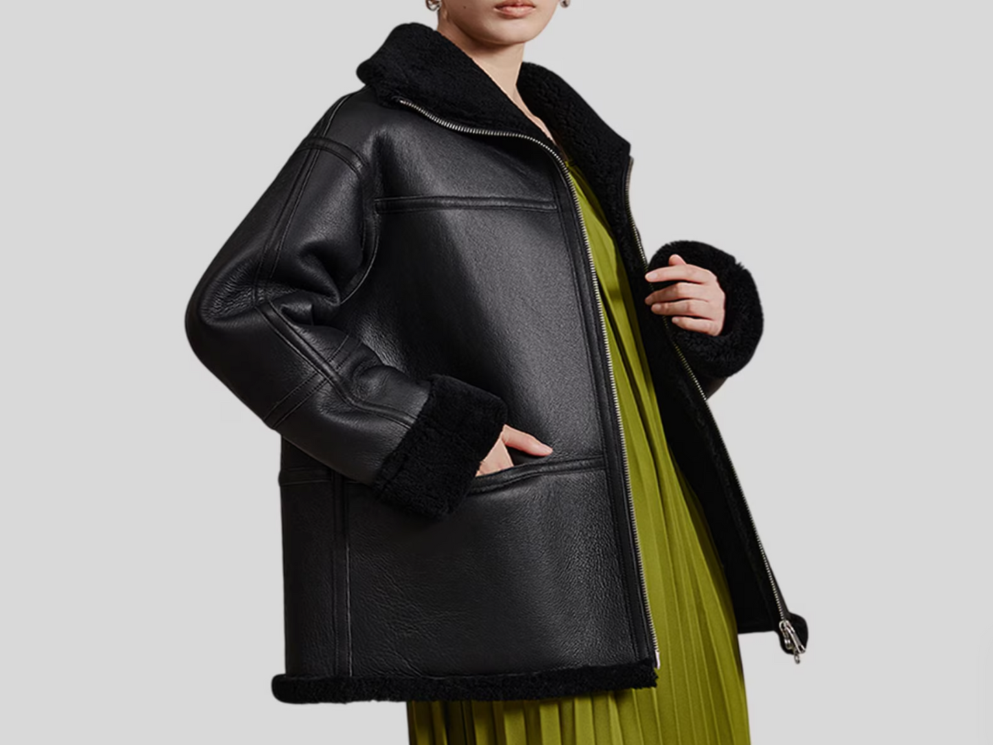 Mid Length Leather Jacket Women