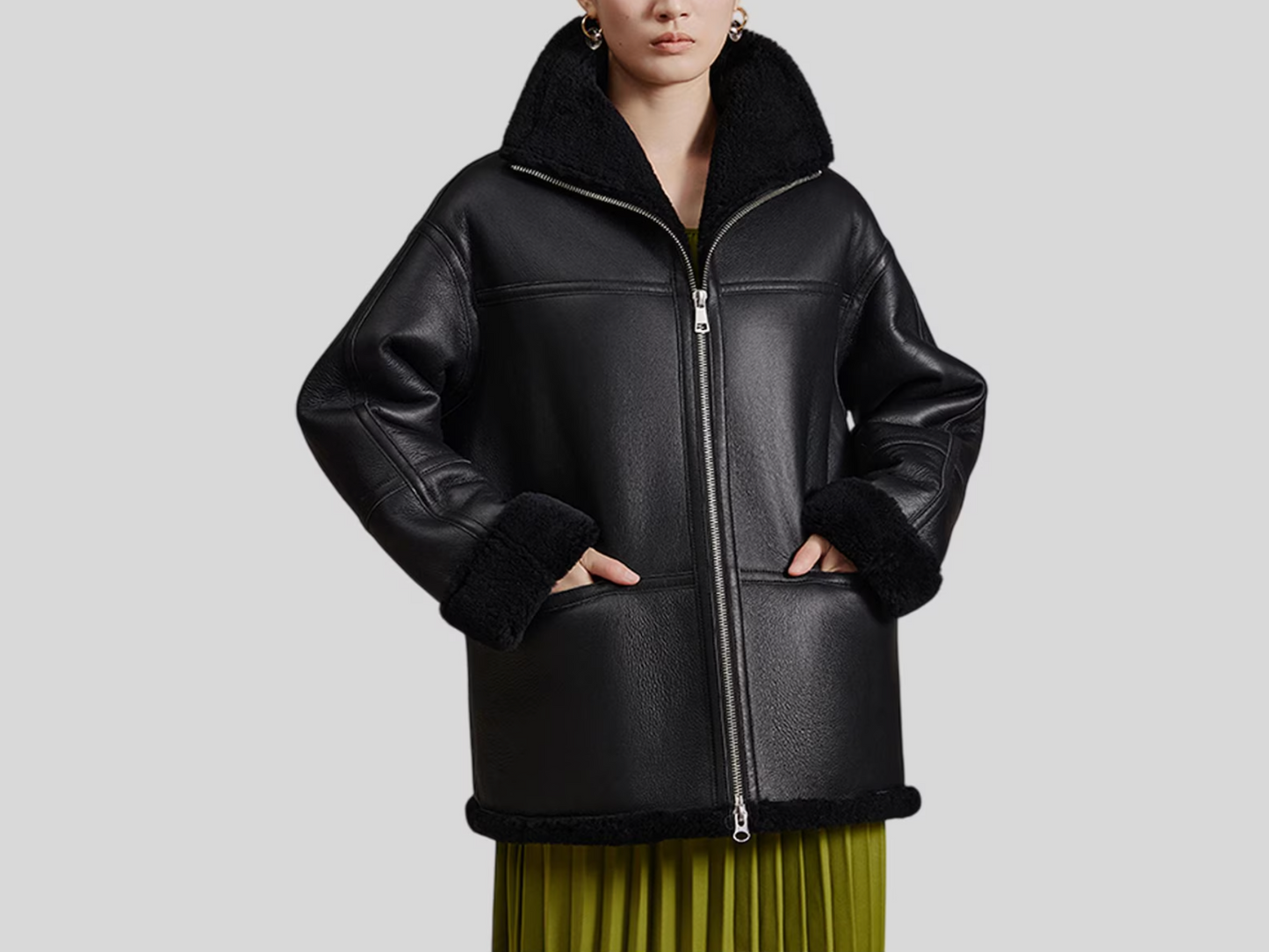 Mid Length Leather Jacket Women