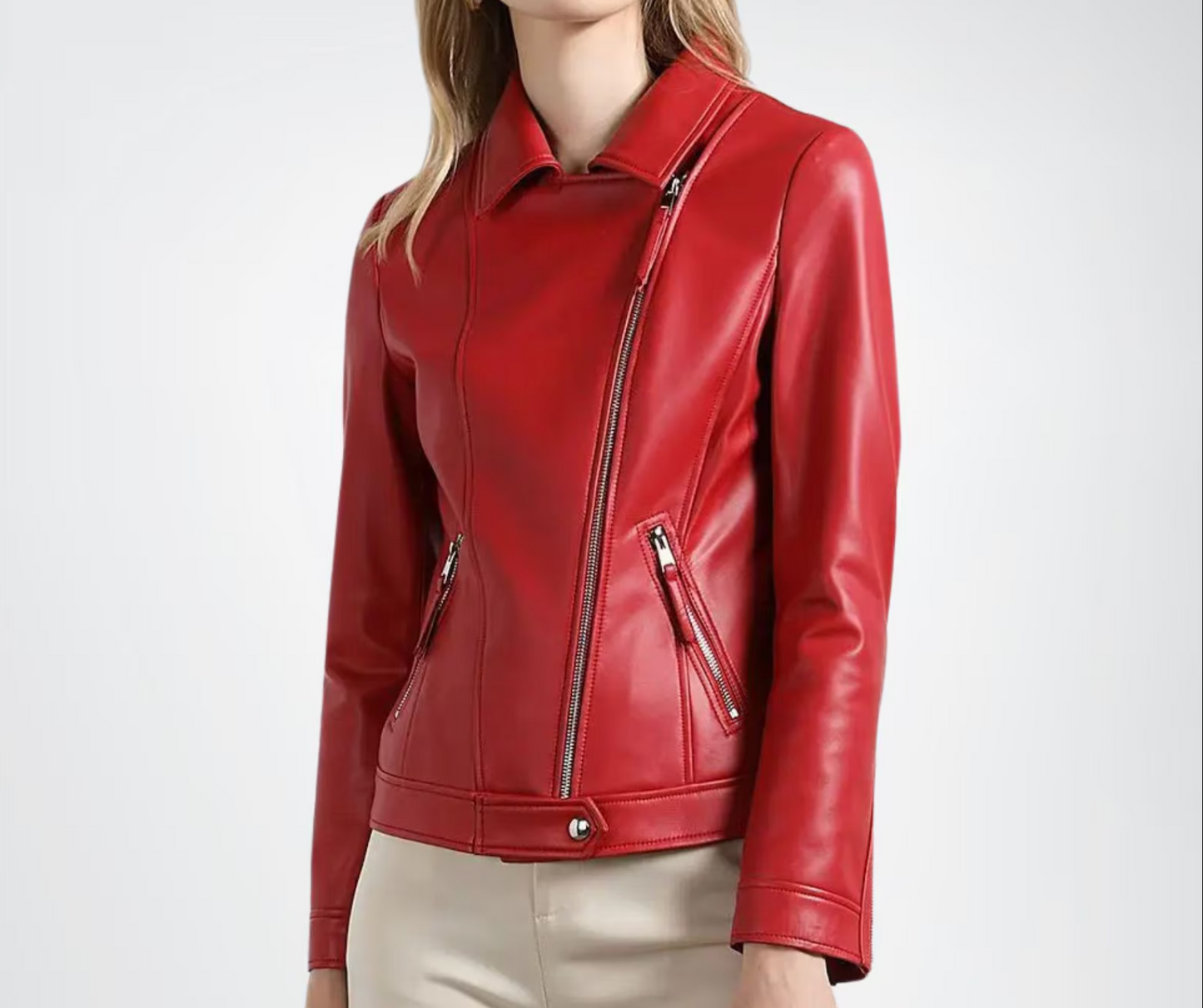 leather jacket red women