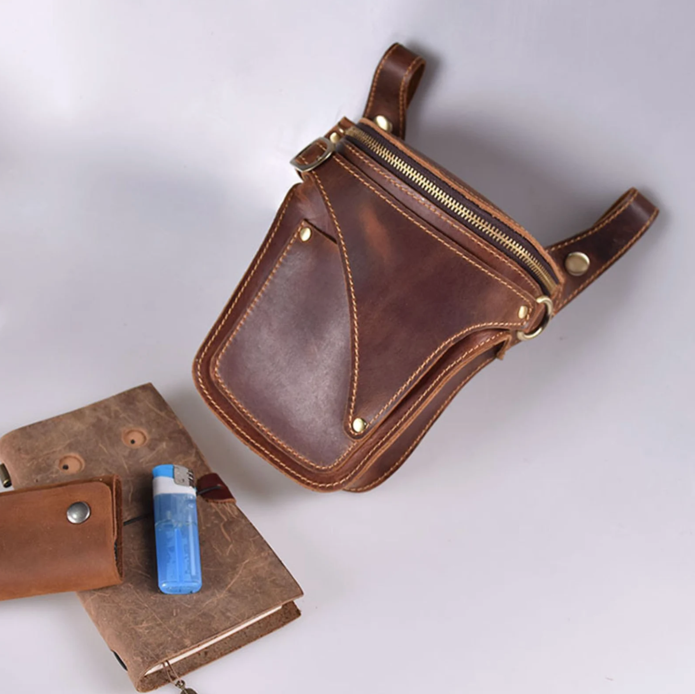 Genuine Leather Waist Belt Bag for Men Pouch