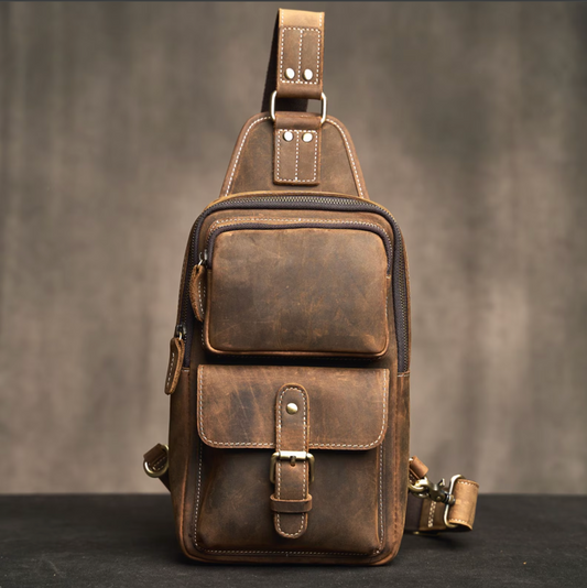 Vintage Chest Leather Shoulder Sling Daypack