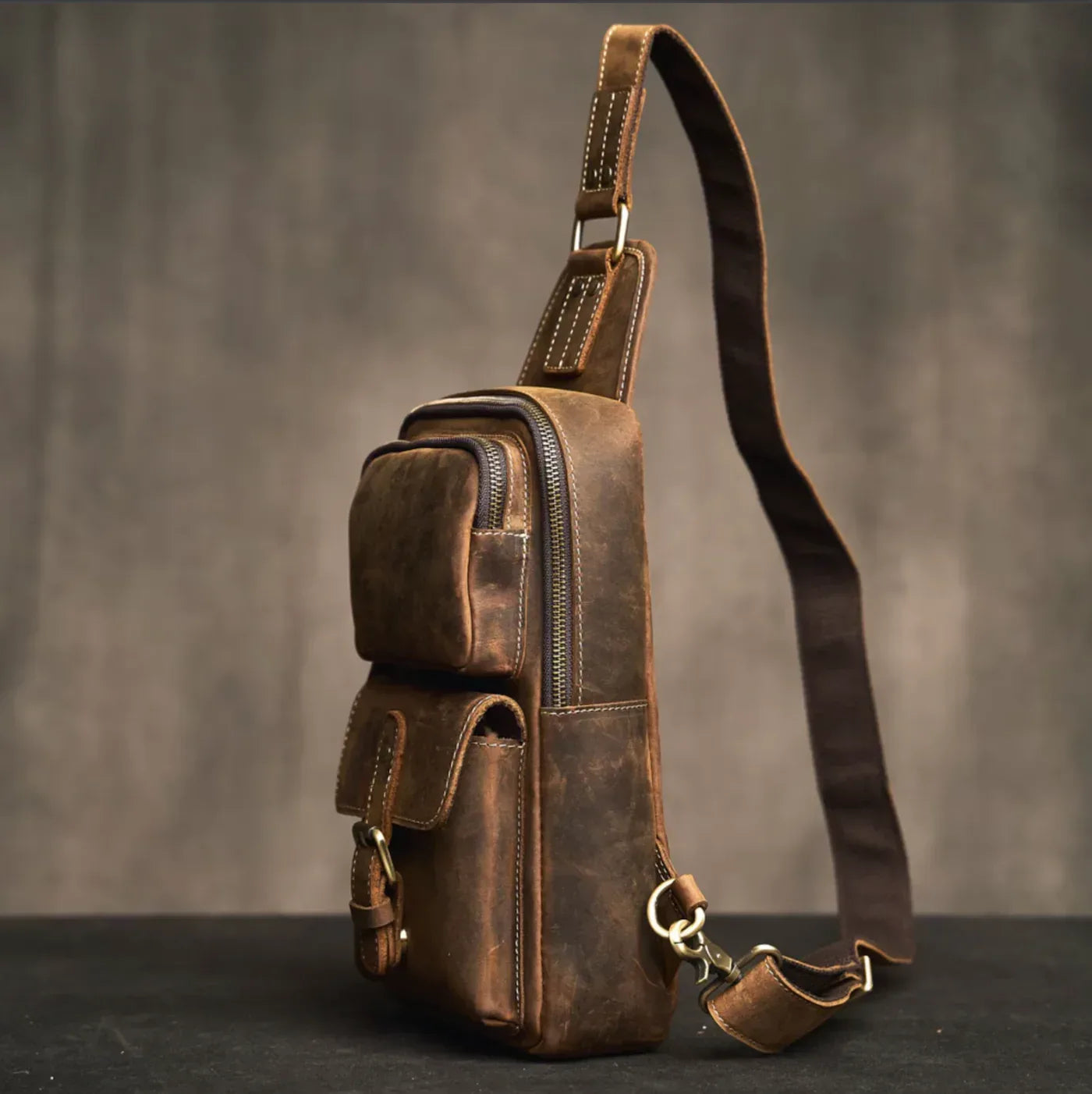 Vintage Chest Leather Shoulder Sling Daypack