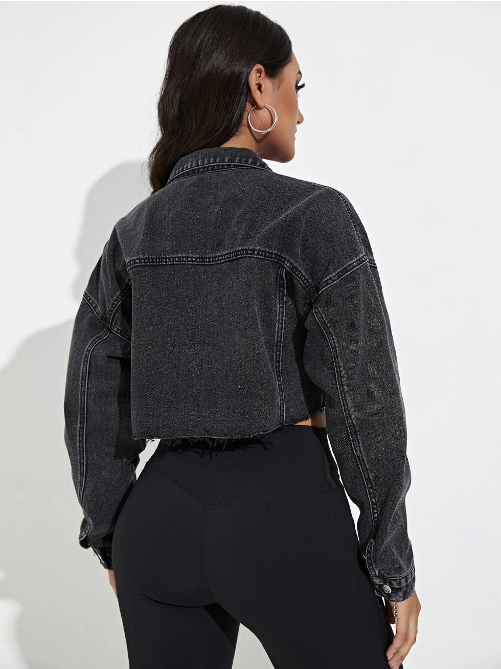 Drop Shoulder Crop Denim Jacket