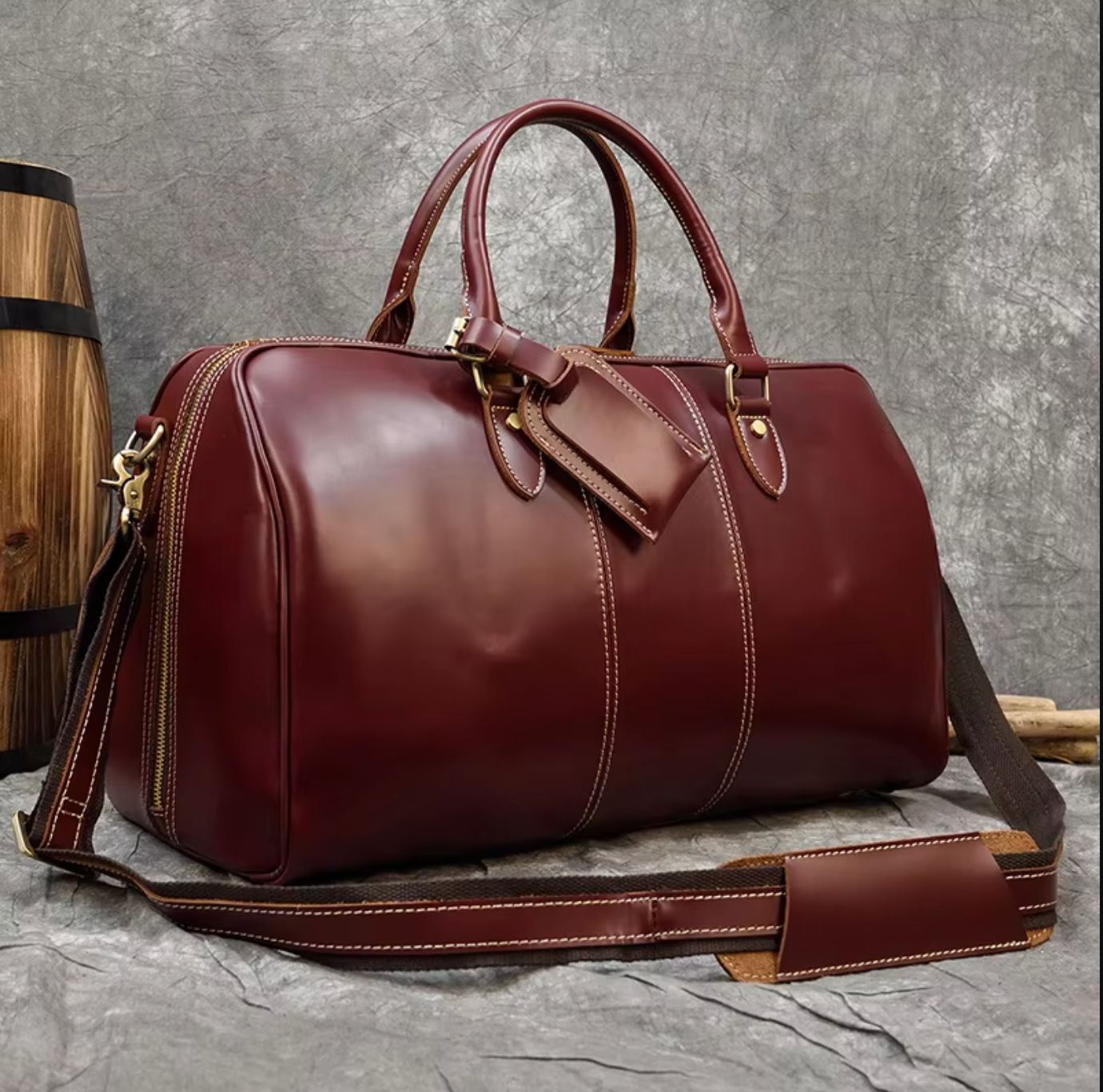 Genuine Cowhide Leather Travel Duffle Bag
