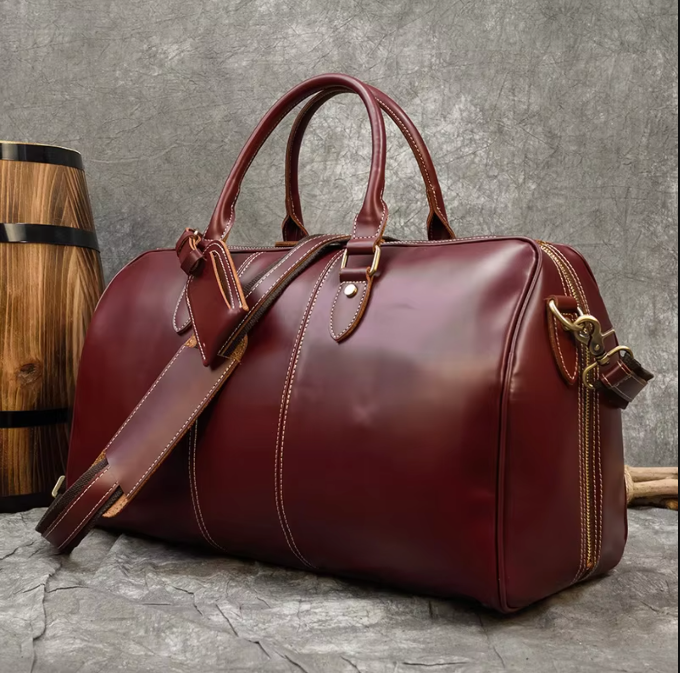 Genuine Cowhide Leather Travel Duffle Bag