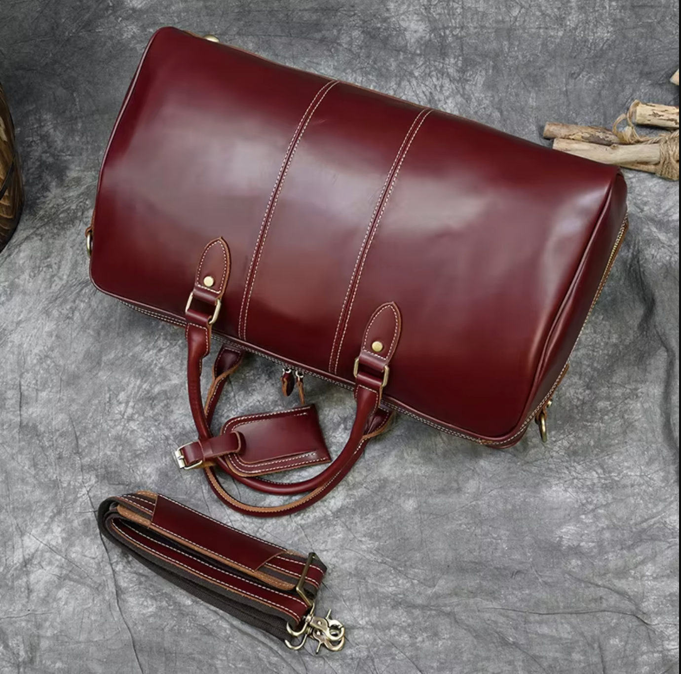 Genuine Cowhide Leather Travel Duffle Bag
