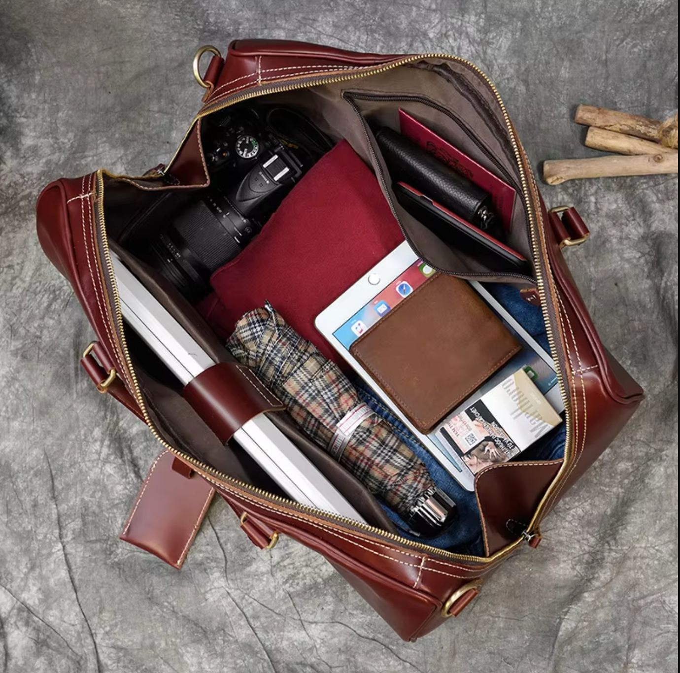 Genuine Cowhide Leather Travel Duffle Bag