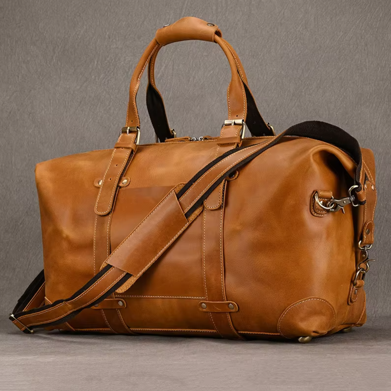 Men's Brown Leather Luggage Carry Bag