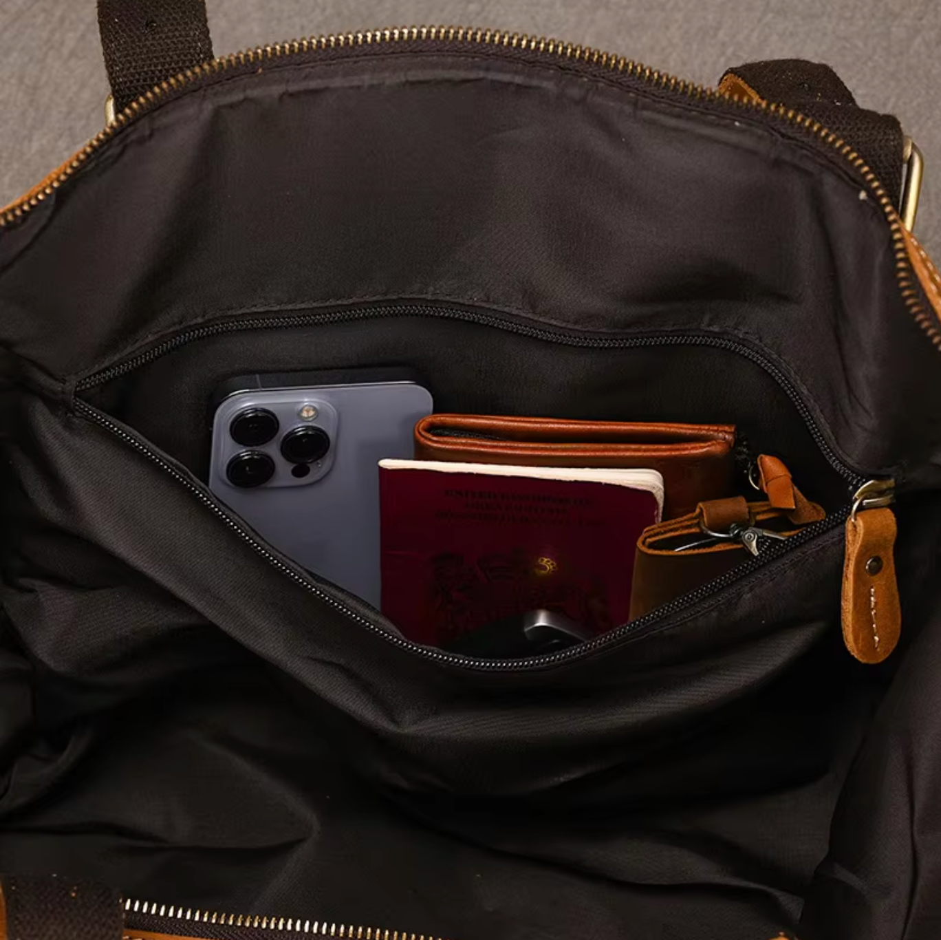 Mens Brown Leather Overnight Bag for Travel