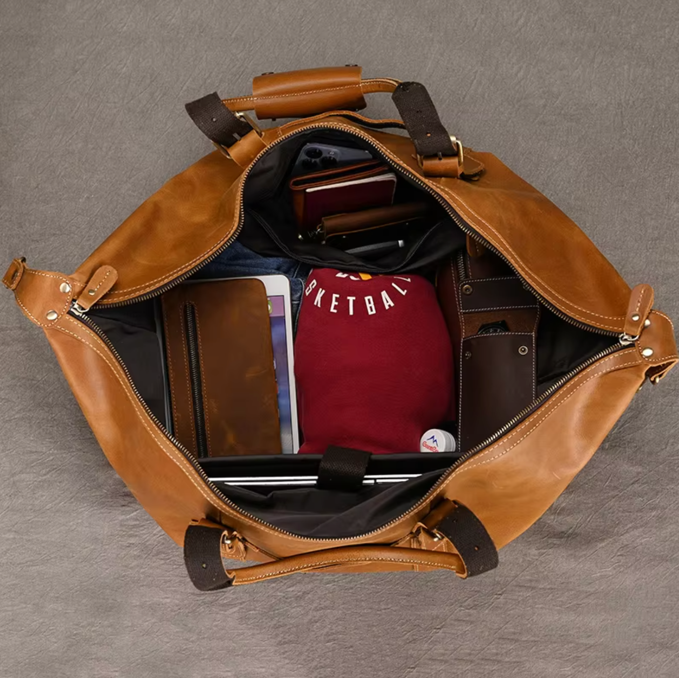 Men's Brown Leather Luggage Carry Bag