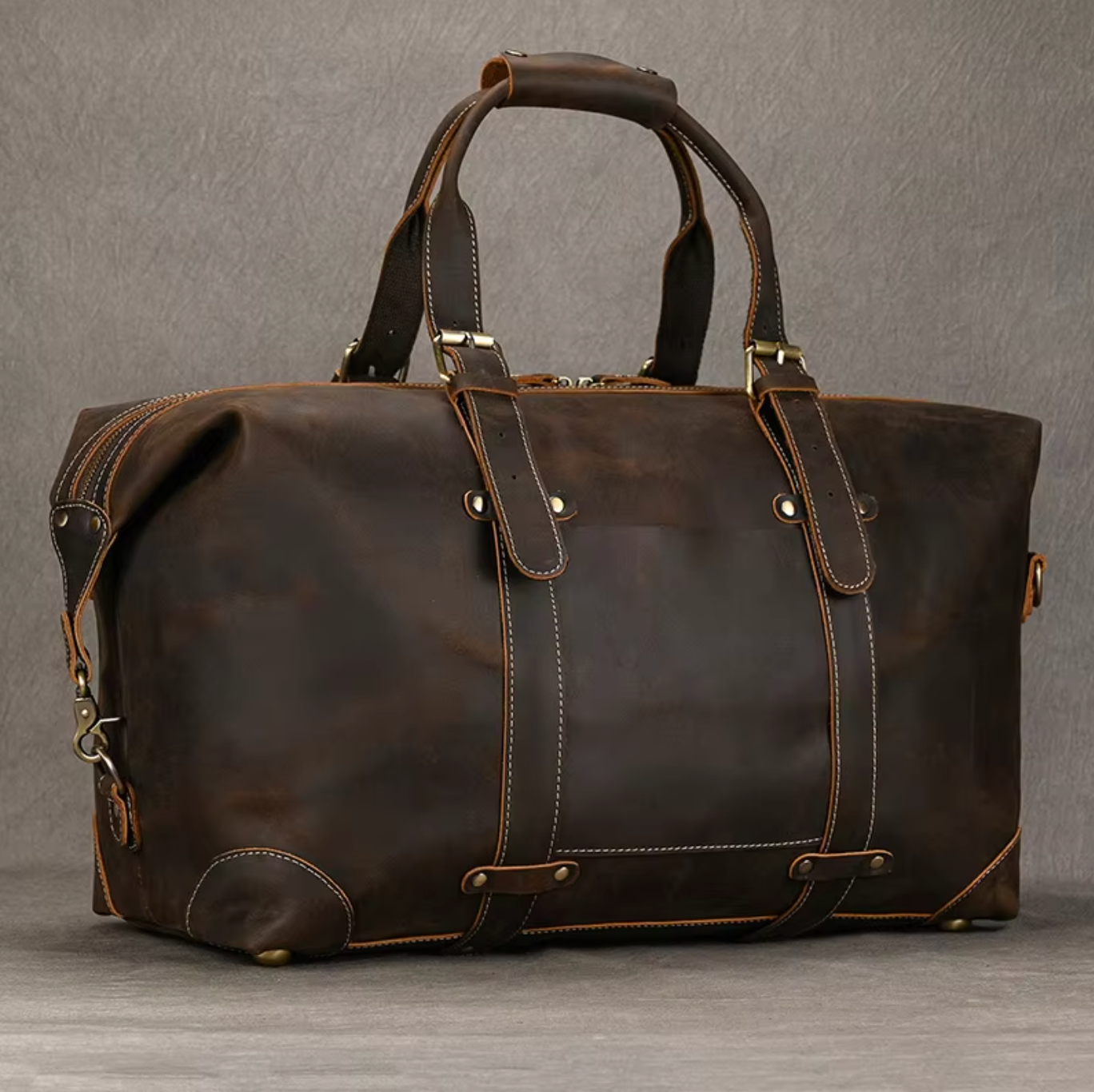 Mens Brown Leather Overnight Bag for Travel