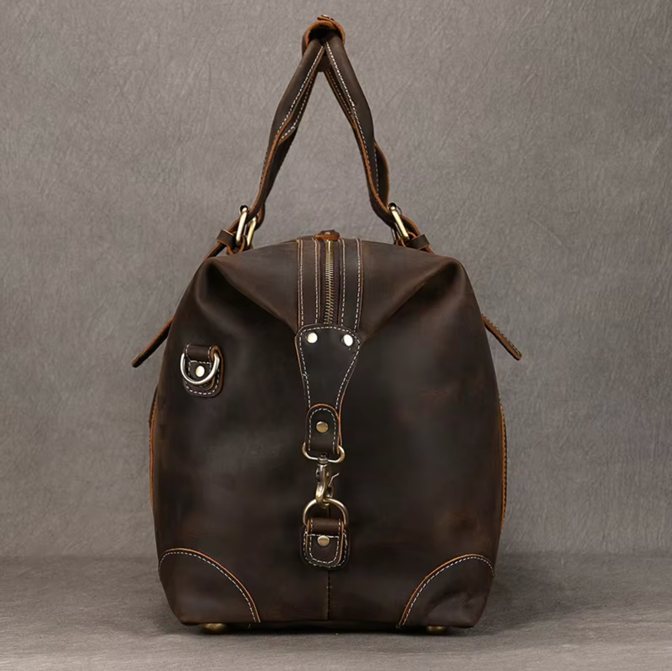 Mens Brown Leather Overnight Bag for Travel