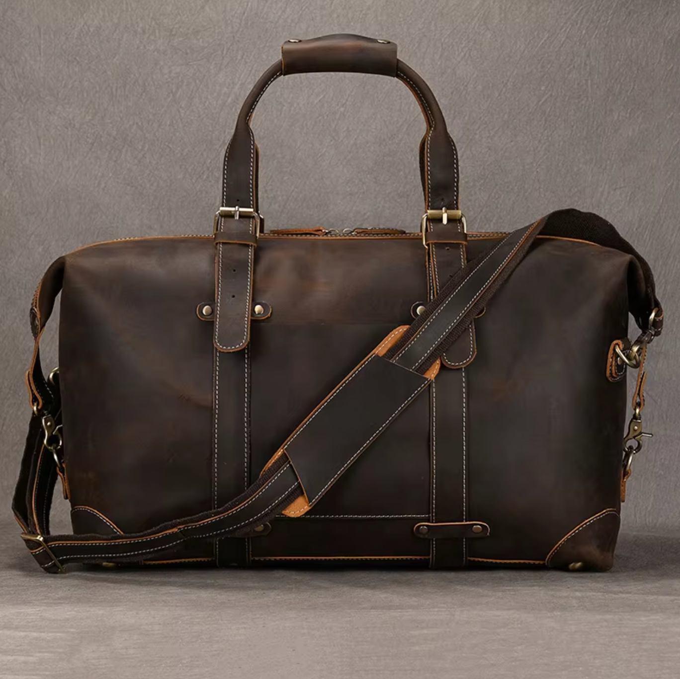 Mens Brown Leather Overnight Bag for Travel